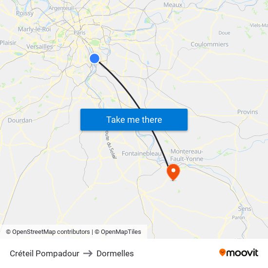 Créteil Pompadour to Dormelles map