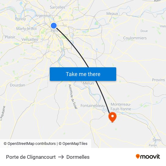 Porte de Clignancourt to Dormelles map