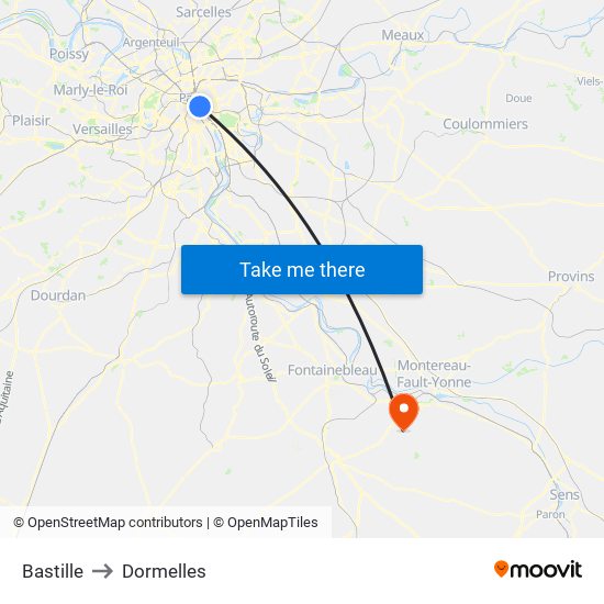 Bastille to Dormelles map