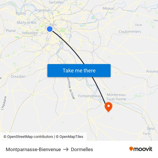 Montparnasse-Bienvenue to Dormelles map