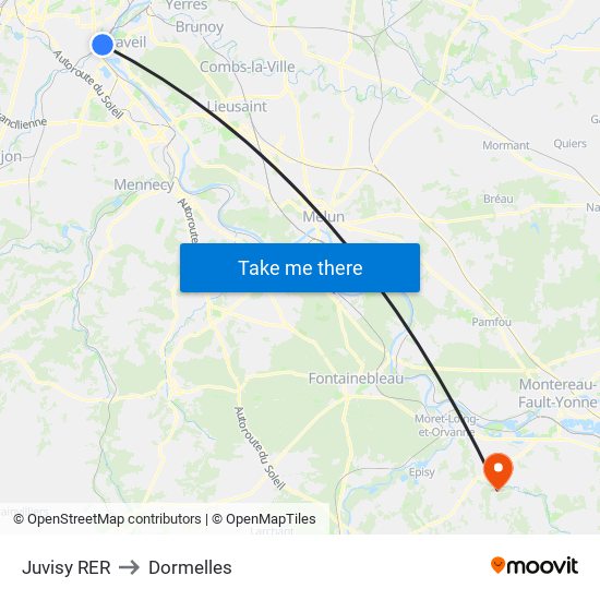 Juvisy RER to Dormelles map