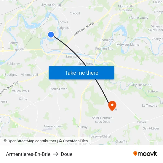 Armentieres-En-Brie to Doue map