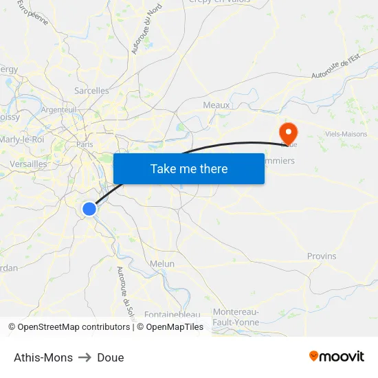 Athis-Mons to Doue map