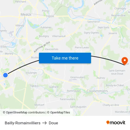 Bailly-Romainvilliers to Doue map