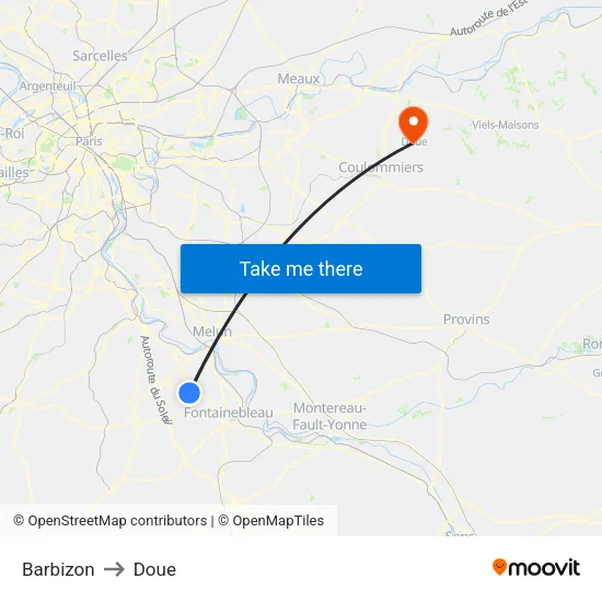 Barbizon to Doue map