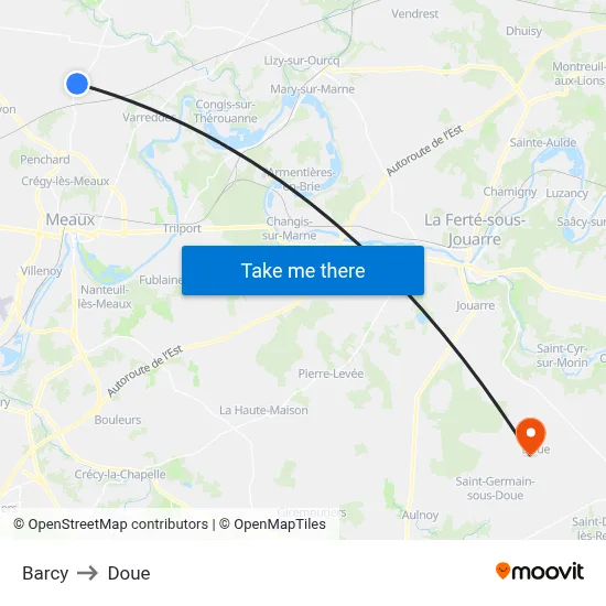 Barcy to Doue map