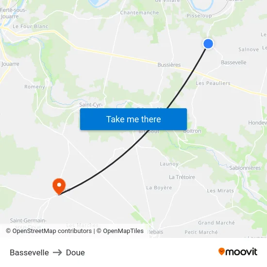 Bassevelle to Doue map