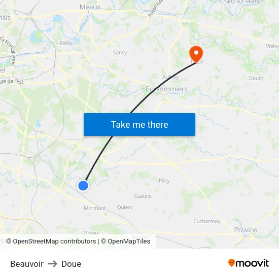 Beauvoir to Doue map