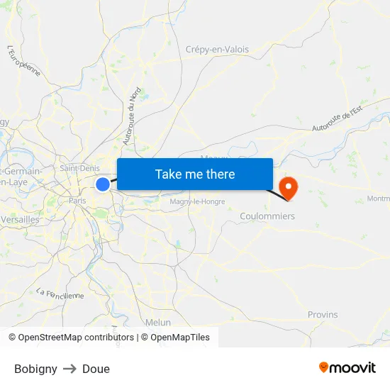 Bobigny to Doue map