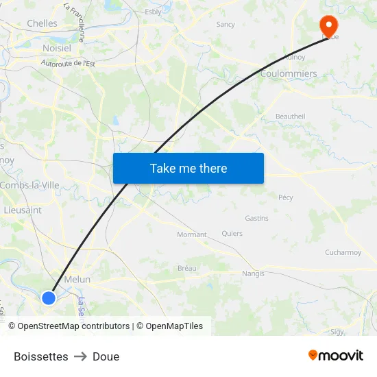 Boissettes to Doue map