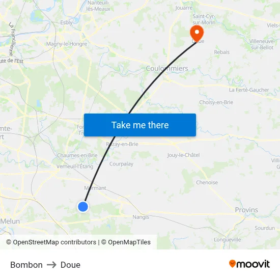 Bombon to Doue map