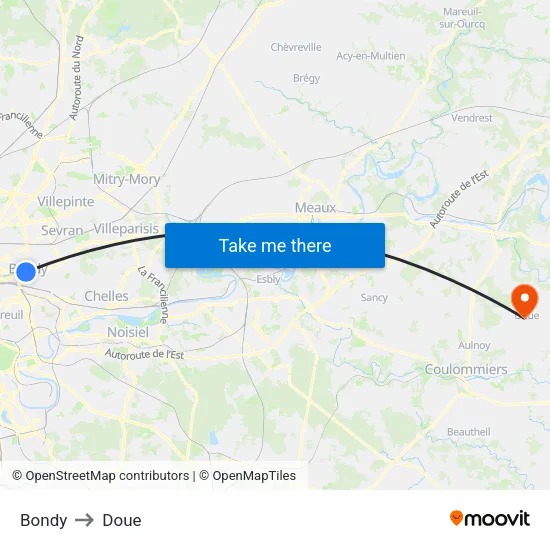 Bondy to Doue map
