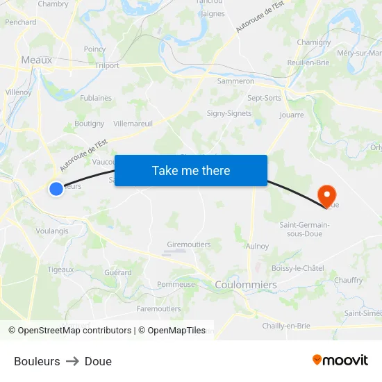 Bouleurs to Doue map