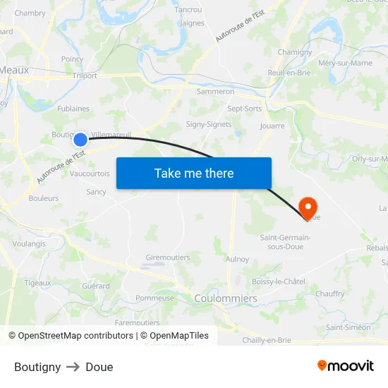 Boutigny to Doue map