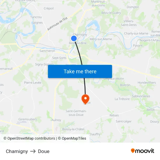 Chamigny to Doue map