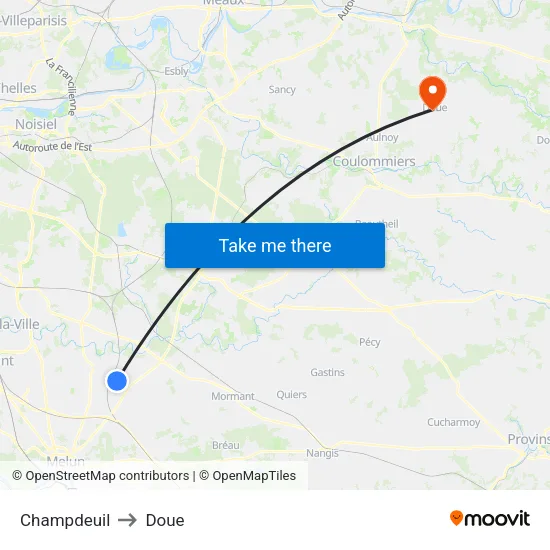Champdeuil to Doue map