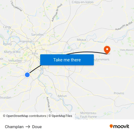 Champlan to Doue map