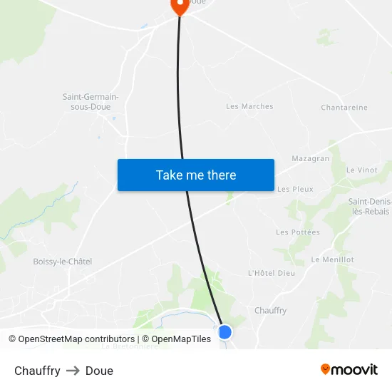 Chauffry to Doue map
