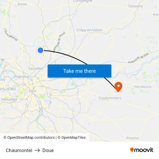 Chaumontel to Doue map