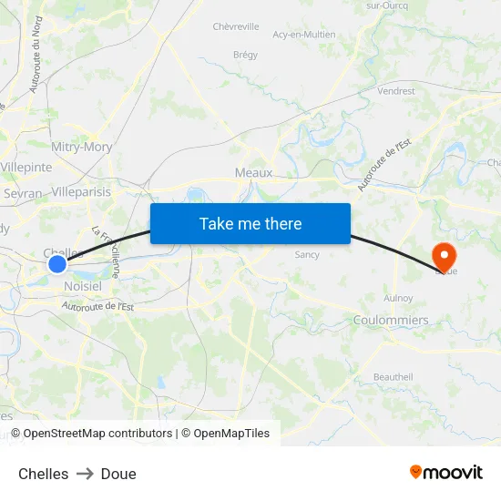 Chelles to Doue map