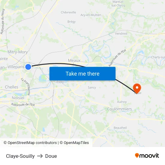 Claye-Souilly to Doue map