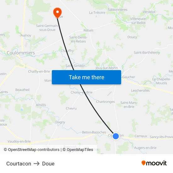 Courtacon to Doue map
