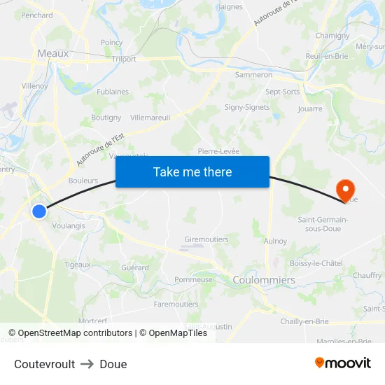 Coutevroult to Doue map