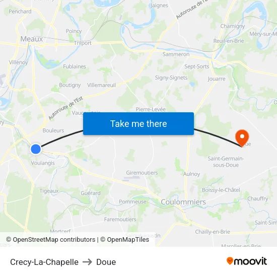 Crecy-La-Chapelle to Doue map