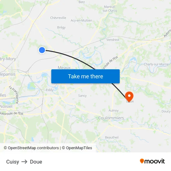 Cuisy to Doue map