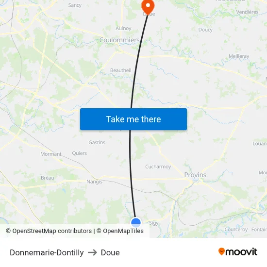 Donnemarie-Dontilly to Doue map