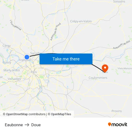 Eaubonne to Doue map