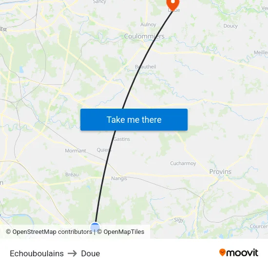 Echouboulains to Doue map