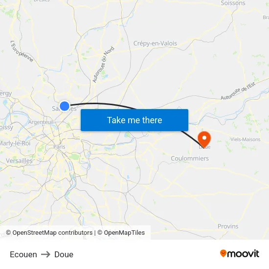 Ecouen to Doue map