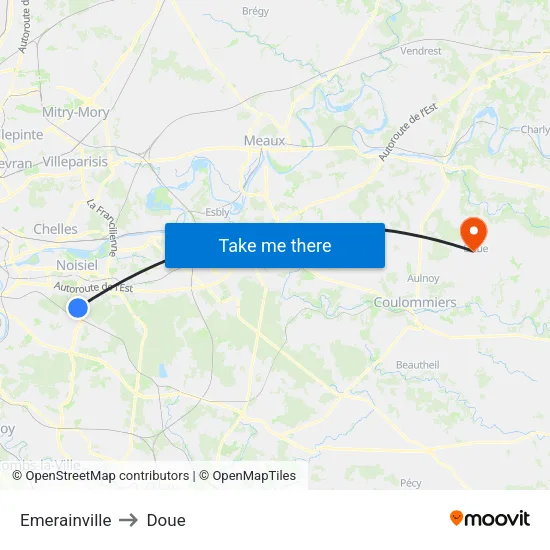 Emerainville to Doue map
