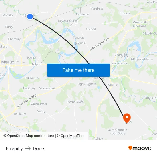 Etrepilly to Doue map