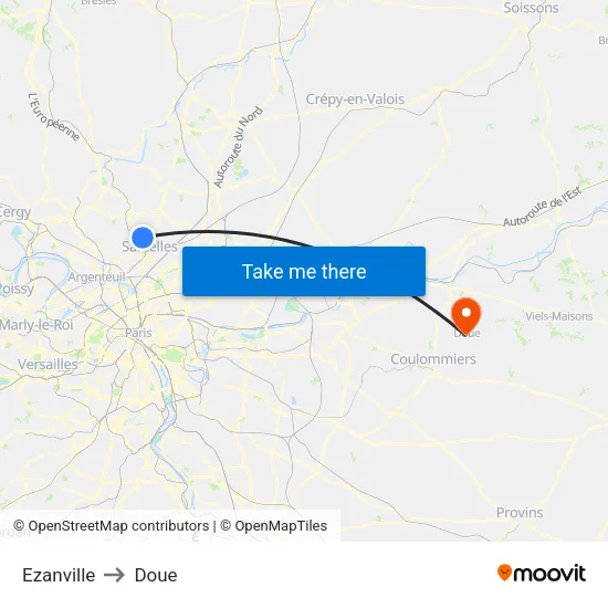 Ezanville to Doue map
