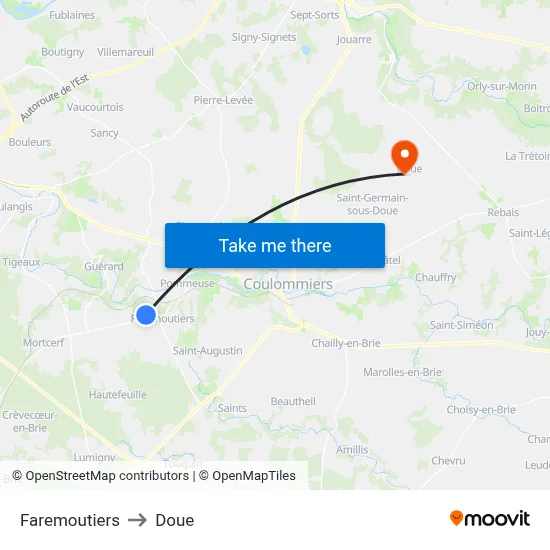 Faremoutiers to Doue map