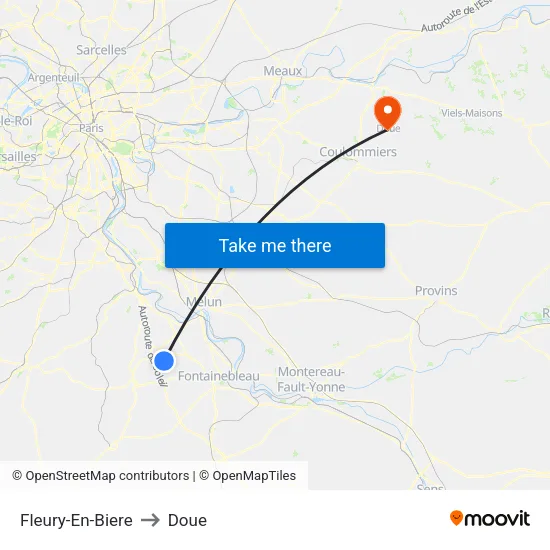 Fleury-En-Biere to Doue map