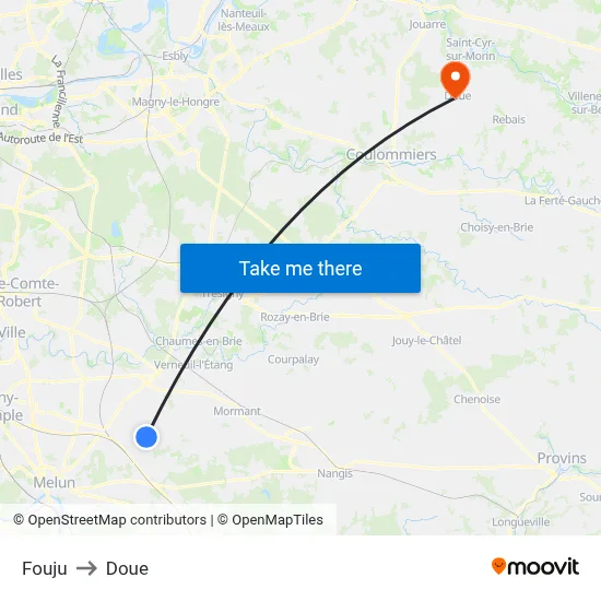 Fouju to Doue map