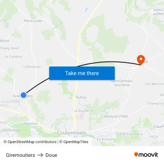 Giremoutiers to Doue map