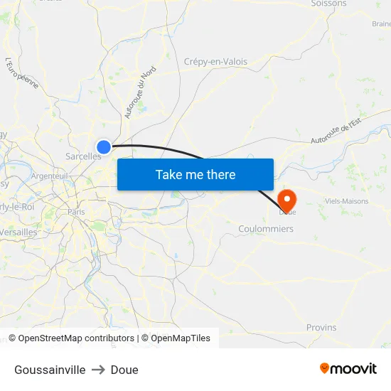 Goussainville to Doue map