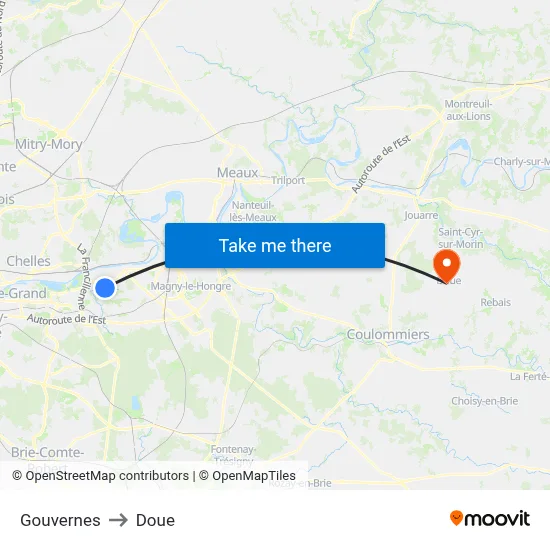Gouvernes to Doue map
