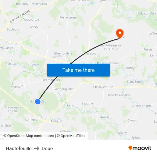 Hautefeuille to Doue map