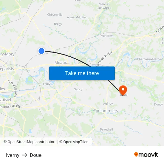 Iverny to Doue map