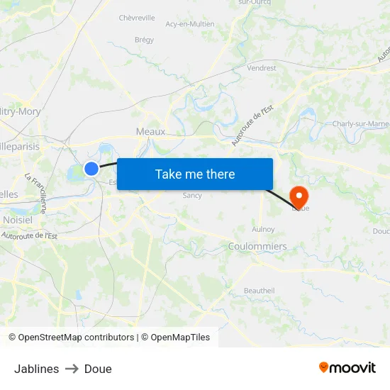 Jablines to Doue map