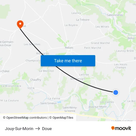 Jouy-Sur-Morin to Doue map