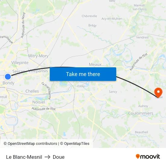 Le Blanc-Mesnil to Doue map