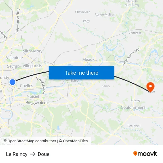 Le Raincy to Doue map