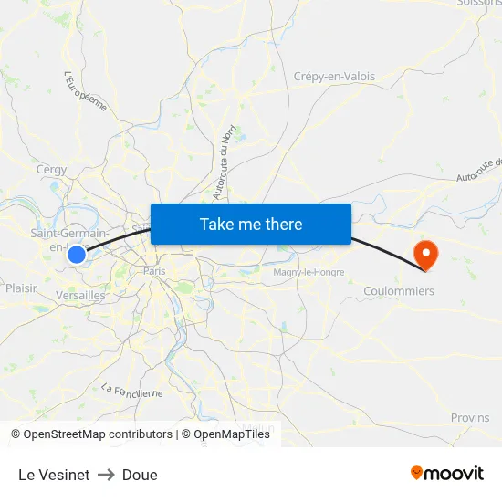 Le Vesinet to Doue map