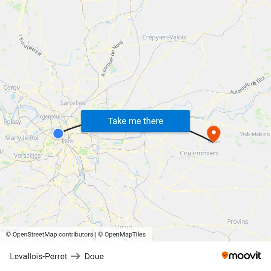 Levallois-Perret to Doue map